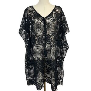 Crochet Swim Cover Womens S/M Black Open Knit Boho Swim Pool Vacation EUC